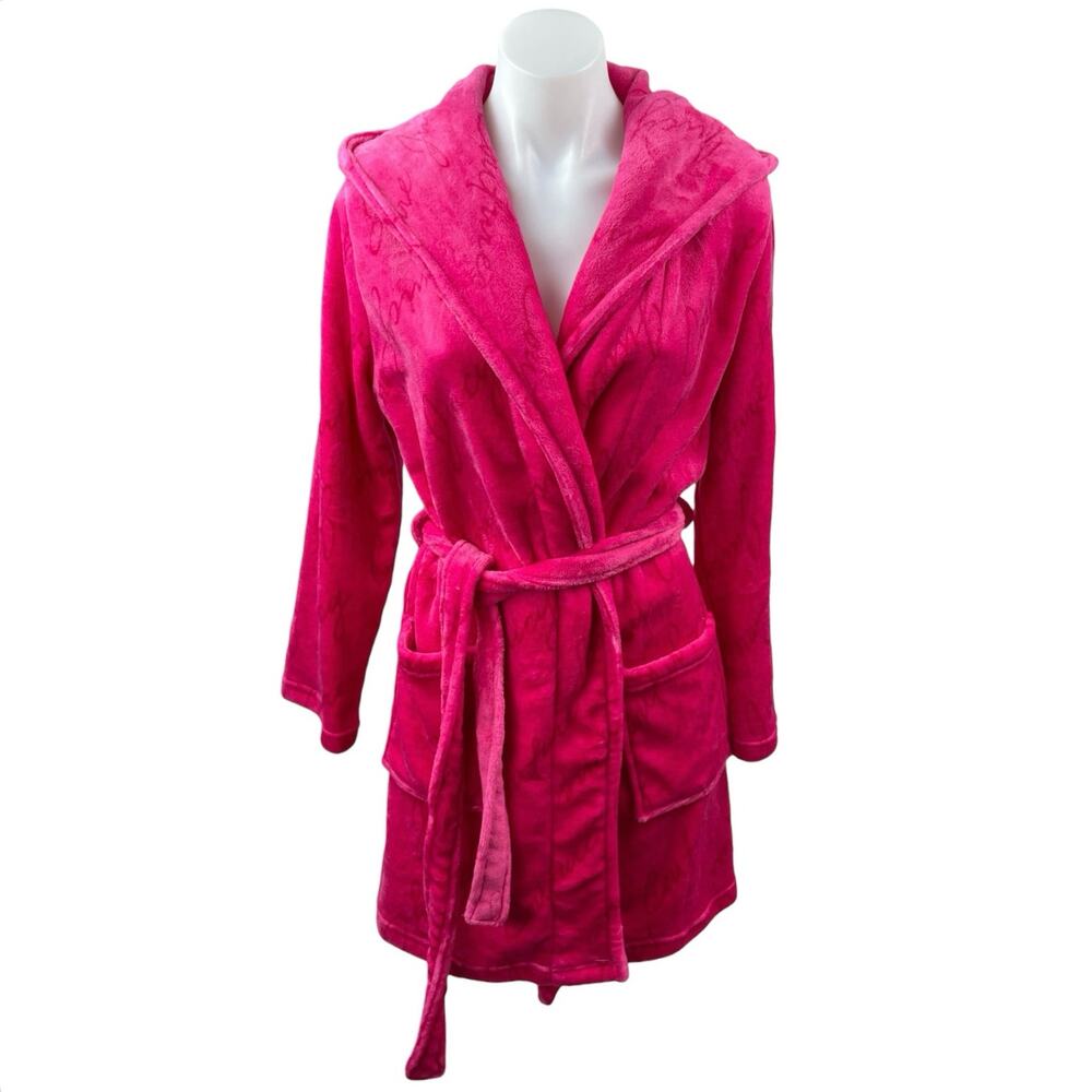 Juicy Couture Hooded Luxe Plush Women's Pink Long Sleeve Wrap Sleepwear Robe S/M